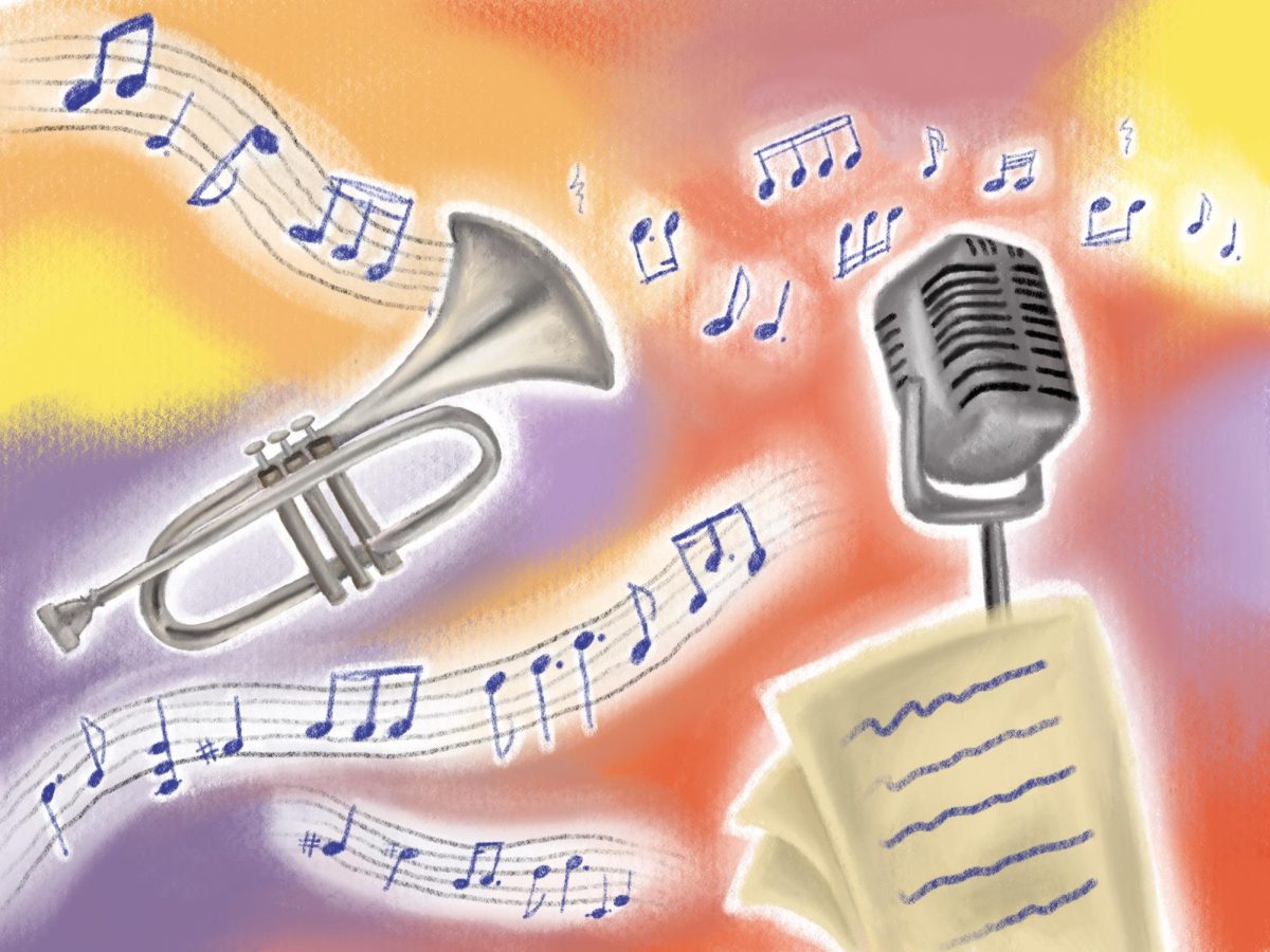 Popular music shifted from instruments, such as the trumpet, to vocals.