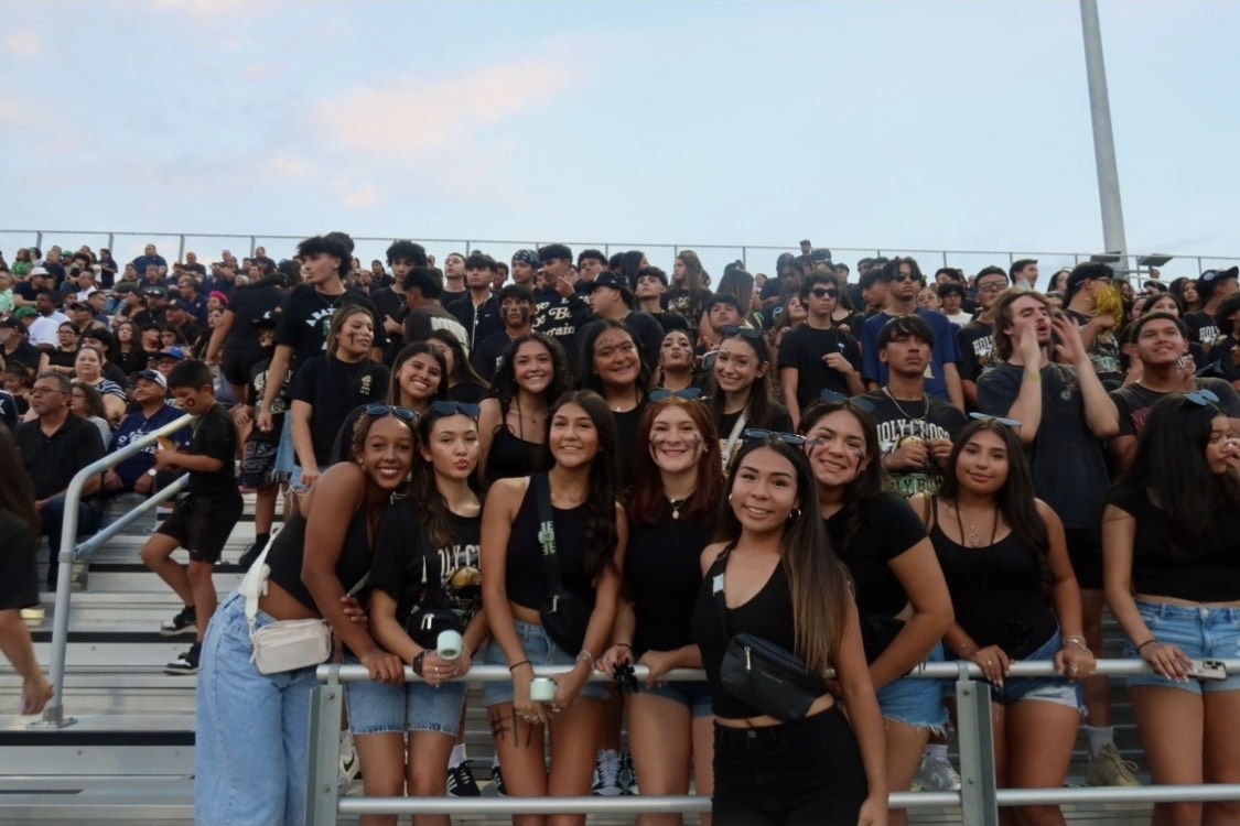 Photo courtesy of Holy Cross of San Antonio student Leena Garcia (’26). Holy Cross students pose for a photo in their student section, Section Ñ, before a football game.