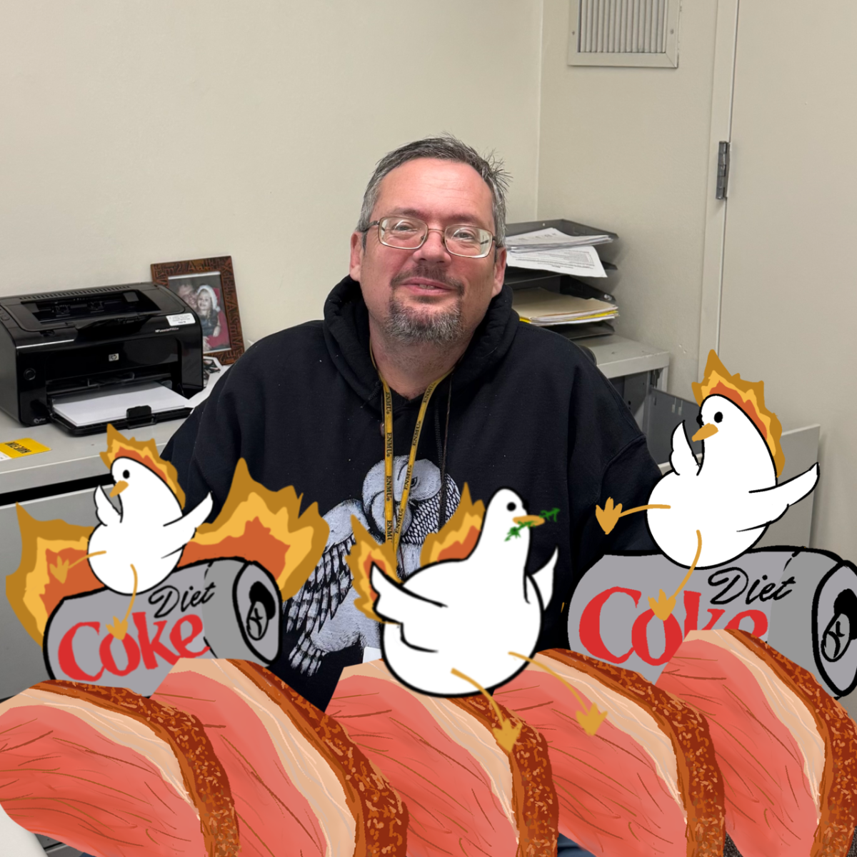 Mr. Foy poses with (literally) roasted ducks.