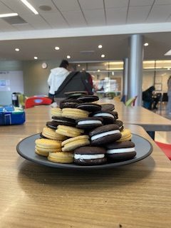 A tower of unique-flavored Oreos. 