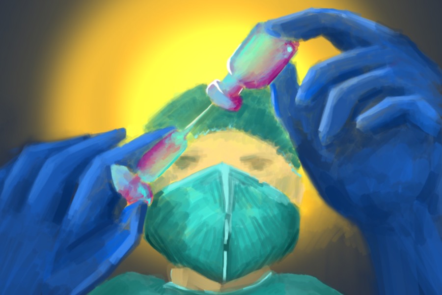 A patient braces themselves for an injection.