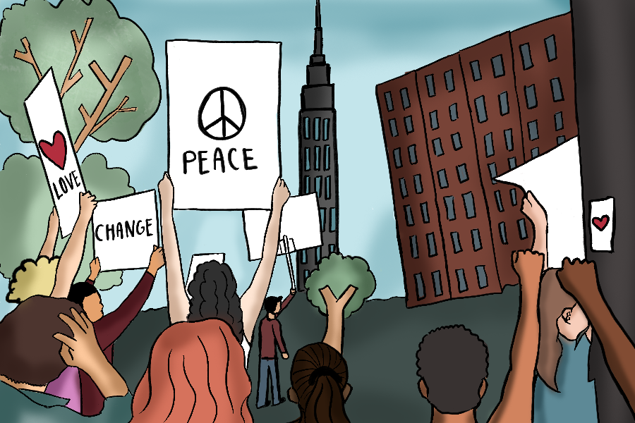 A peaceful protest advocating for love, peace, and change.