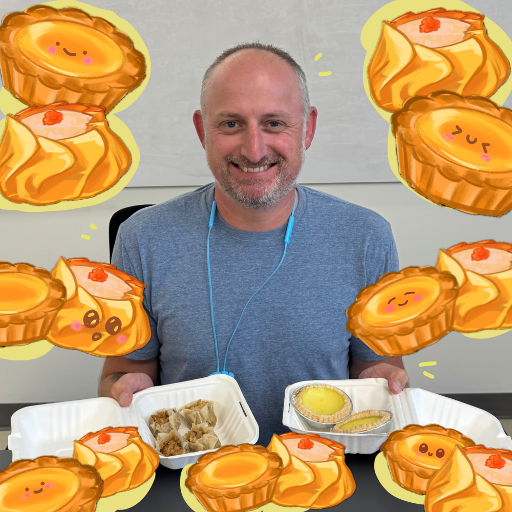 Mr. Chech posing with dim sums.