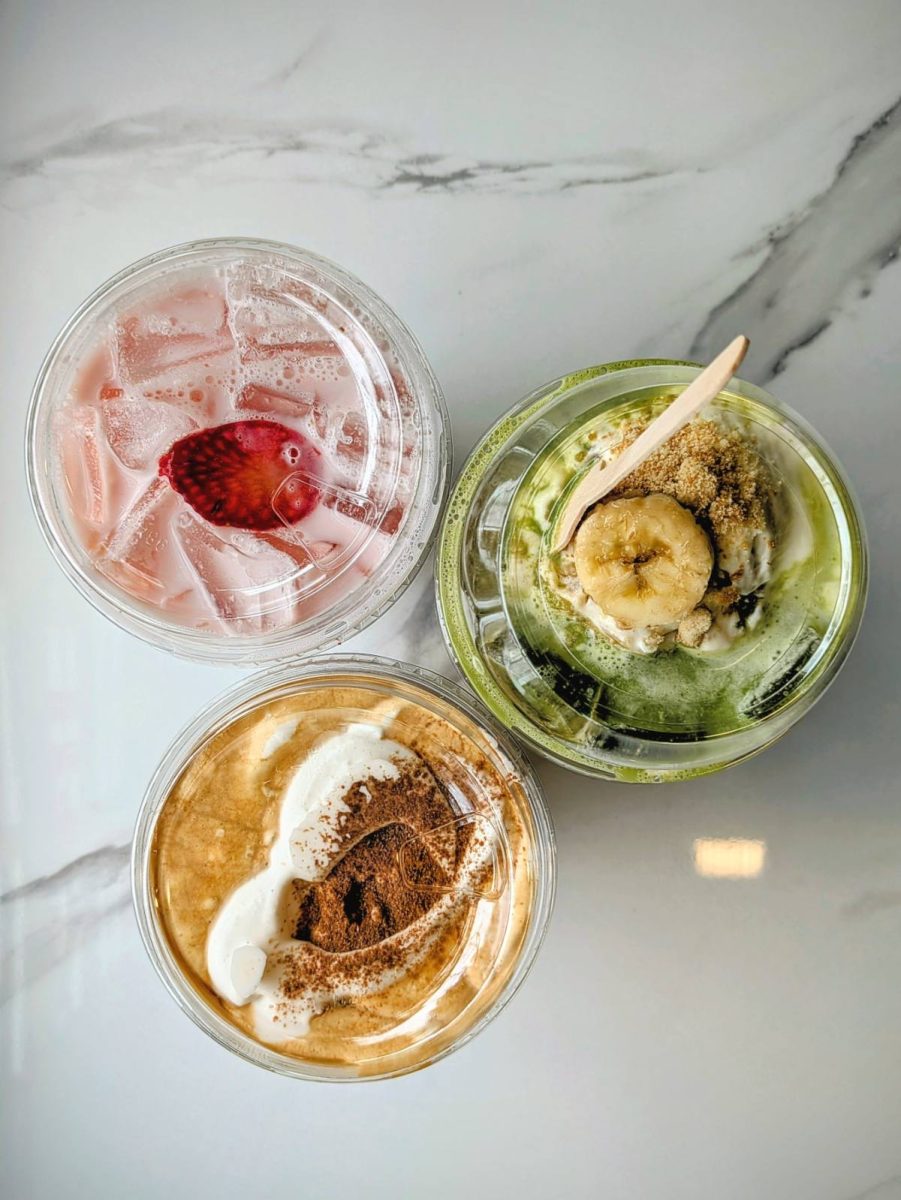 Aerial view of multicolored drinks.