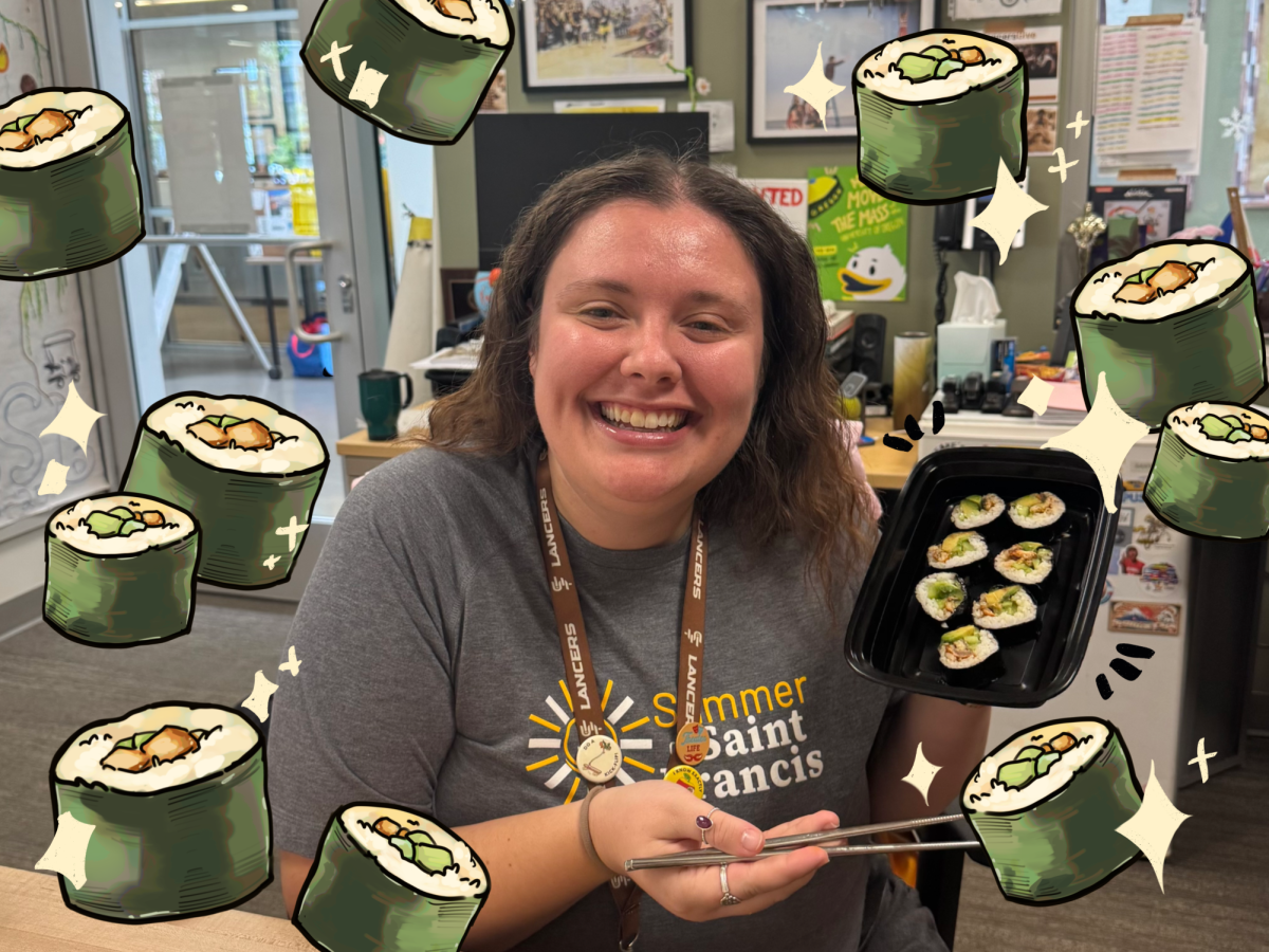 Ms. Savinovich poses with her sushi.