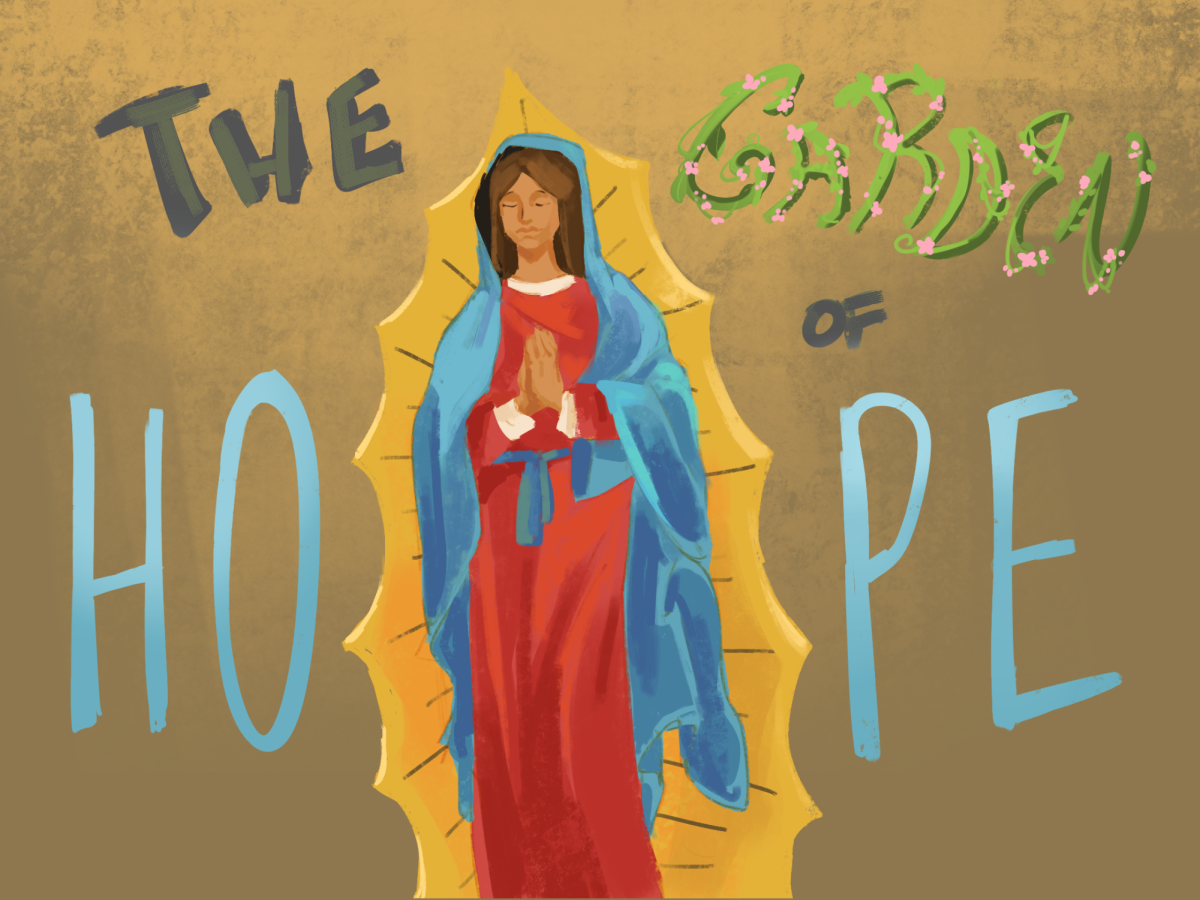 Holy Mary statue surrounded by "the Garden of Hope."