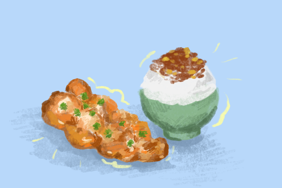 Taiwanese braided scallion bread and porridge with meat floss and scallions.