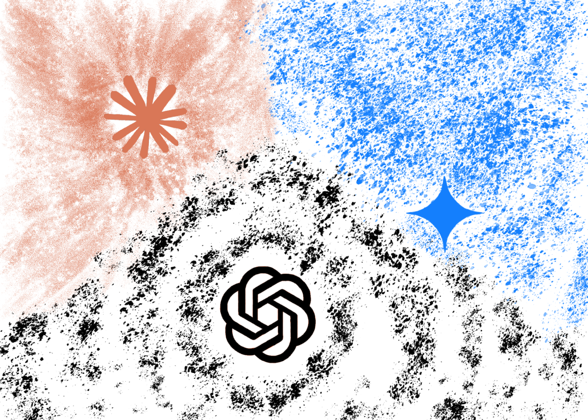 An artistic rendition of three major AI programs: ChatGPT, Claude, and Gemini.